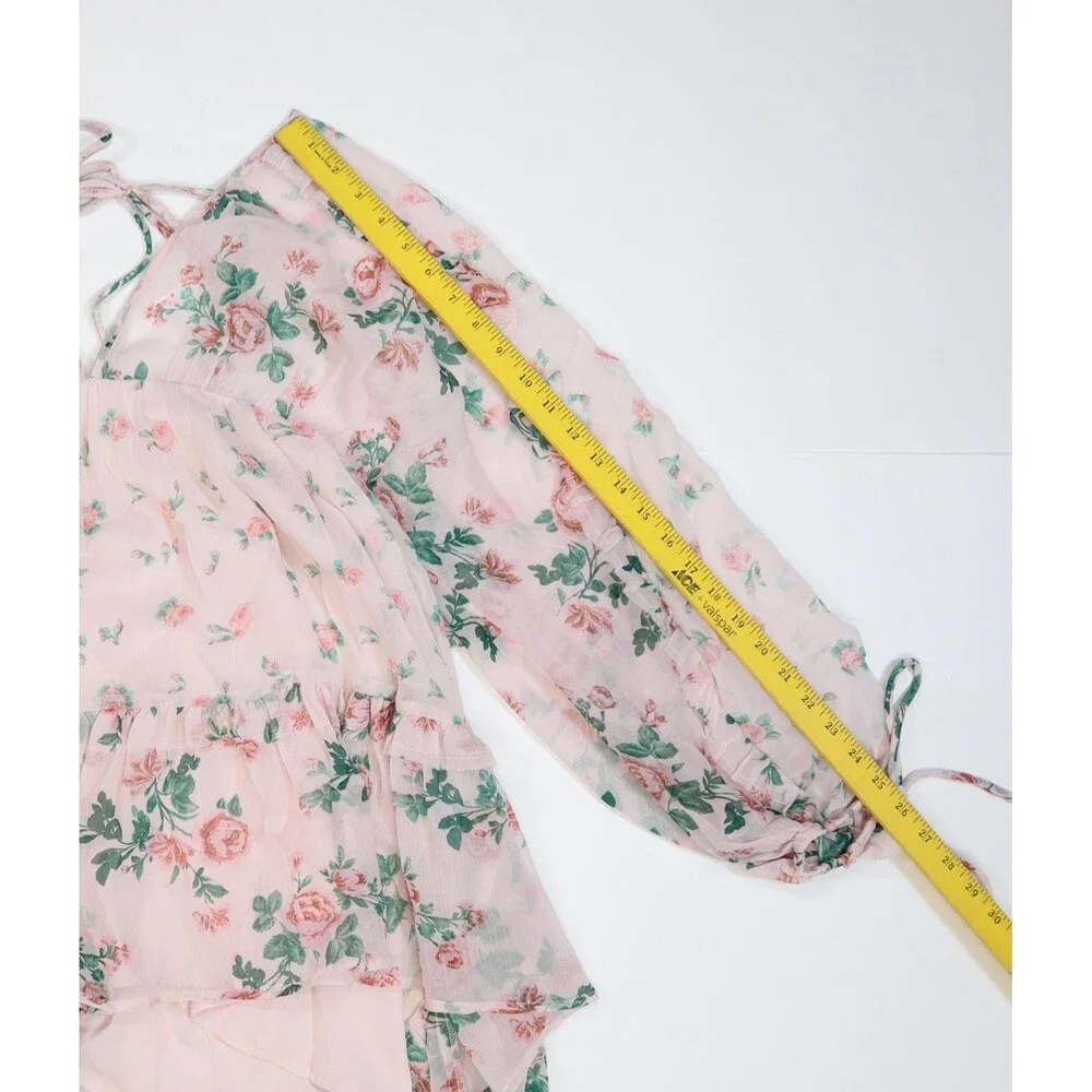 ASOS DESIGN Dress Womens 12 Pink Floral V Neck Long Sleeve Ruffle Skater Mini - Picture 3 of 11